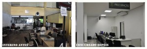 Antes e depois do setor de atendimento do 7º Tabelionato de Notas de Goiânia-GO.